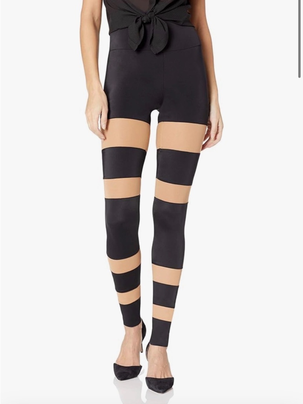 NWOT Norma Kamali Striped High-Waist Leggings in Black & Nude/Sheer